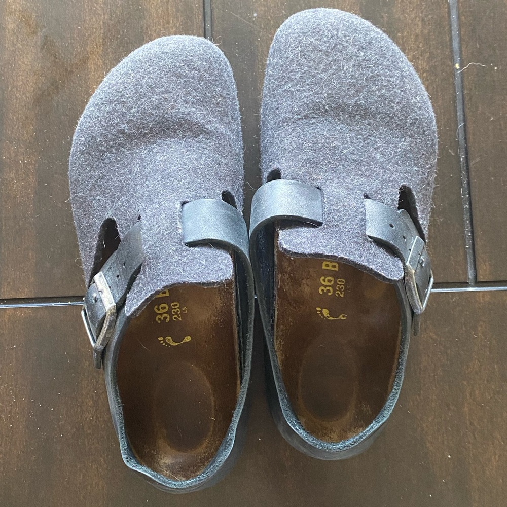 Birkenstock London 36 felted wool grey black leather